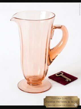 Fostoria Fairfax Pink Glass Pitcher Rose 2375 Elegant Depression Glass 9.75”